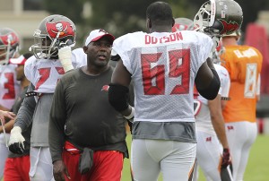 Bucs OL coach George Warhop - Photo by: Mark Lomoglio/PR