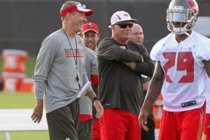 Bucs Head Coach Dirk Koetter And Defensive Coordinator Mike Smith - Photo By: Cliff Welch/Pr