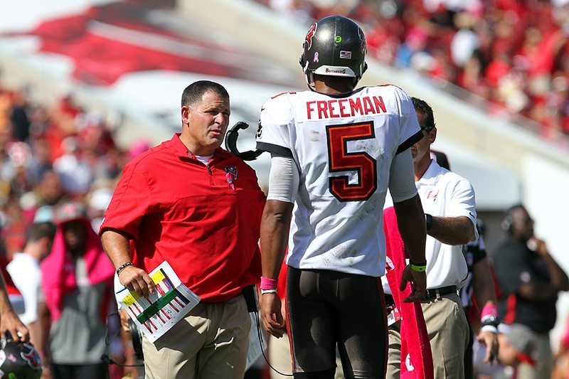 Former Bucs Head Coach Greg Schiano And Ex-Qb Josh Freeman - Photo By: Cliff Welch/Pr