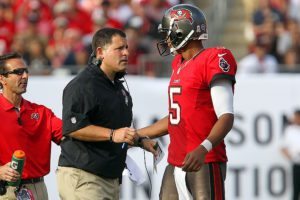 Former Bucs Head Coach Greg Schiano And Ex-Qb Josh Freeman - Photo By: Cliff Welch/Pr