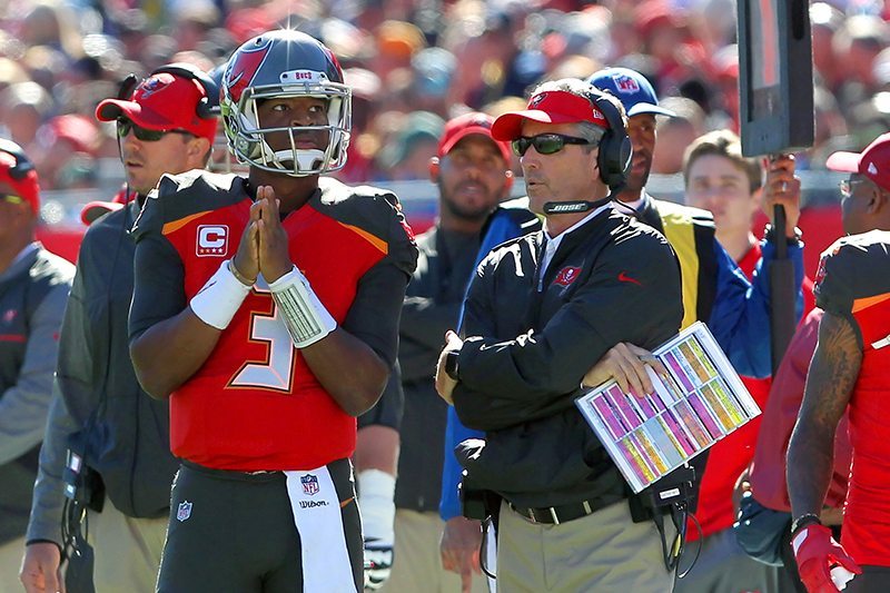 Bucs Qb Jameis Winston And Head Coach Dirk Koetter - Photo By: Cliff Welch/Pr