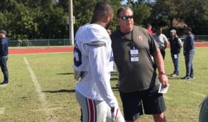 Bucs Lbs Coach Mark Duffner With Former Ohio State Lb Chris Worley At An East-West Shrine Practice - Photo By: Pr