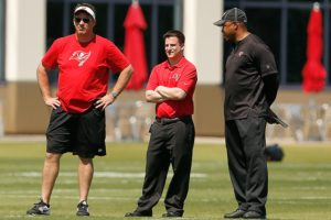 Bucs Gm Jason Licht, Director Of Football Administration Mike Greenberg And Director Of Football Operations Shelton Quarles - Photo By: Cliff Welch/Pr