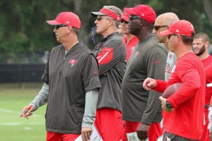 Bucs Oc Todd Monken, Hc Dirk Koetter, Ol Coach George Warhop - Photo By: Cliff Welch/Pr