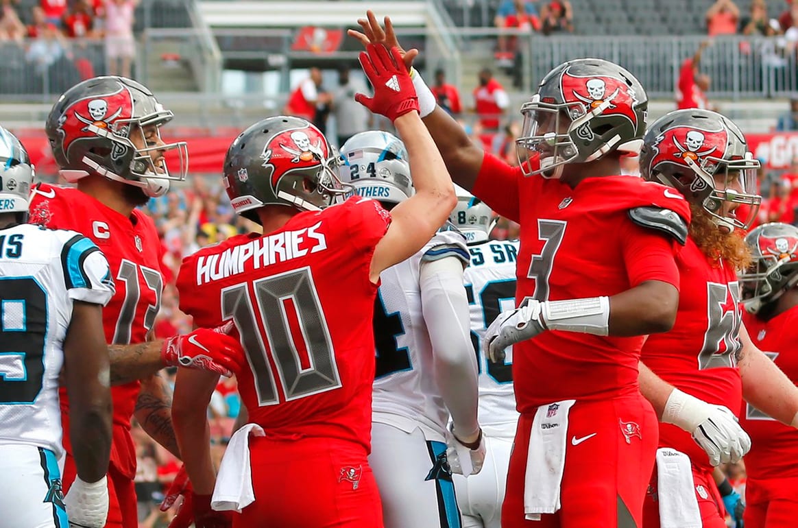 Bucs Qb Jameis Winston And Wrs Adam Humphries And Mike Evans - Photo By: Cliff Welch/Pr