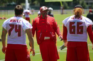Marpet Not Concerned With Perception Of Bucs' Offensive Line 3 Bucs Run Game Coordinator Harold Goodwin, Lg Ali Marpet And C Ryan Jensen