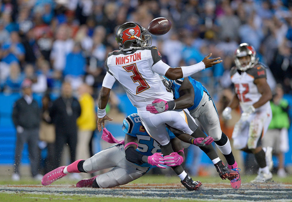 Panthers De Mario Addison And Qb Jameis Winston – Photo By: Getty Images