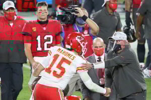 Bucs Vs. Chiefs Rematch In Super Bowl Lv 2 Bucs Head Coach Bruce Arians And Qb Tom Brady And Chiefs Qb Patrick Mahomes