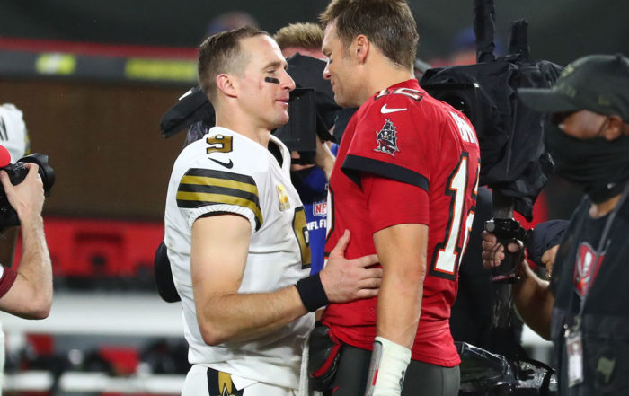 Saints Qb Drew Brees And Bucs Qb Tom Brady