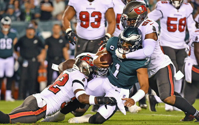 Bucs Ilb Kevin Minter And S Mike Edwards And Eagles Qb Jalen Hurts