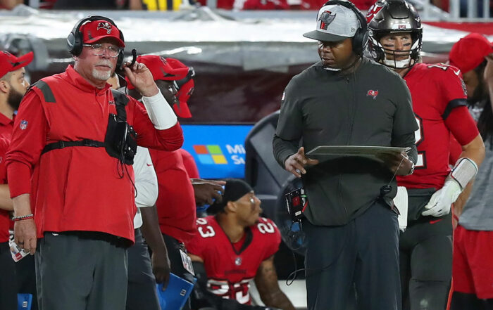 Bucs Head Coach Bruce Arians, Oc Byron Leftwich And Qb Tom Brady