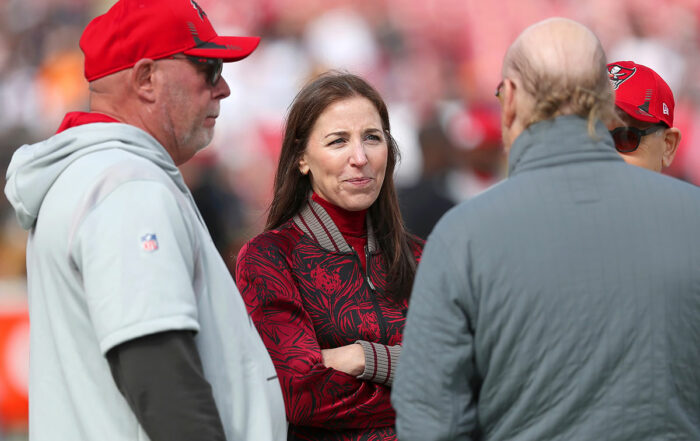Bucs Head Coach Bruce Arians And Bucs Owner Darcie Glazer-Kassewitz Girls Flag Football
