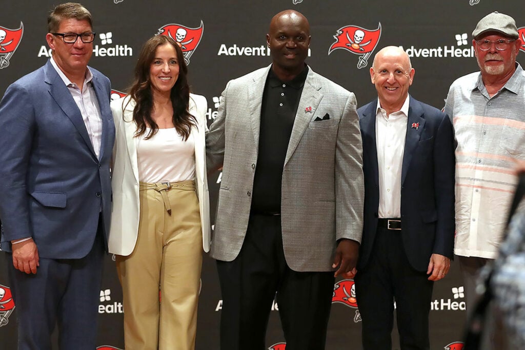 Sr’s Fab 5: Bucs Go All-In With Todd Bowles, Jason Licht 2 Bucs Gm Jason Licht, Co-Owners Darcie Glazer Kassewitz And Joel Glazer, Head Coach Todd Bowles And Senior Football Consultant Bruce Arians
