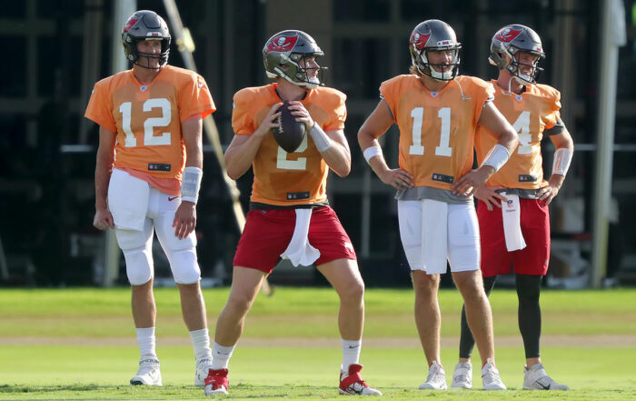Bucs Qbs Kyle Trask, Tom Brady, Blaine Gabbert And Ryan Griffin