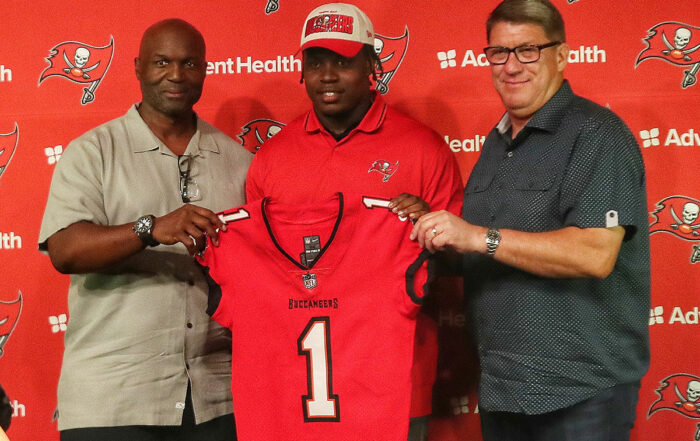 Bucs Head Coach Todd Bowles, Dt Calijah Kancey And Gm Jason Licht