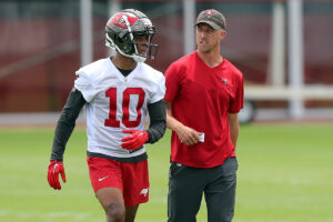 Bucks WR Trey Palmer and WR coach Brad Izik