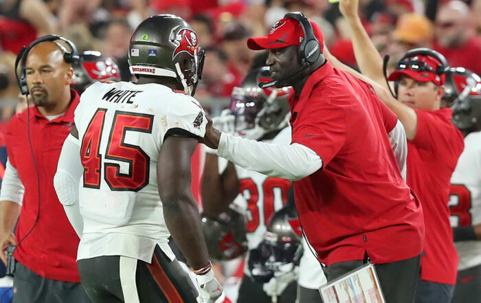 Bucs Ilb Devin White And Head Coach Todd Bowles