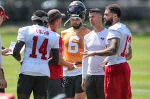 Bucs WRs Chris Godwin and Mike Evans, QB Baker Mayfield and OC Dave Canales