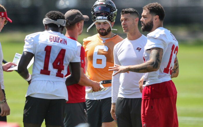 Bucs Wrs Chris Godwin And Mike Evans, Qb Baker Mayfield And Oc Dave Canales
