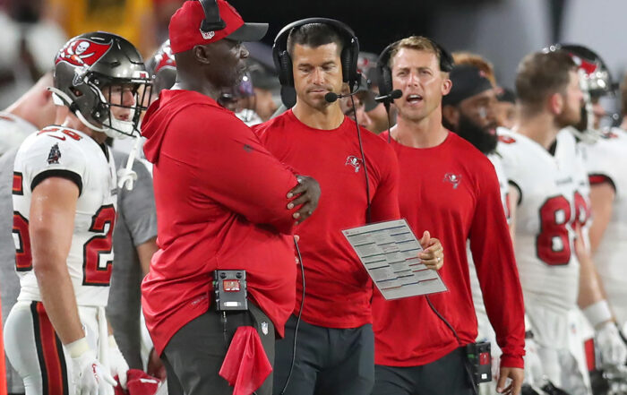 Bucs Head Coach Todd Bowles, Oc Dave Canales And Wrs Coach Brad Idzik