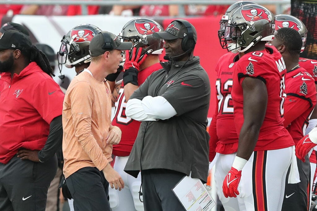 Bucs Head Coach Todd Bowles And Olb Yaya Diaby