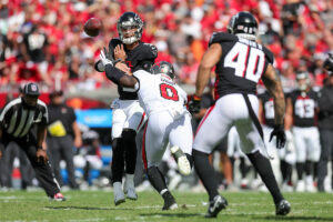 Bucs OLB YaYa Diaby and Falcons QB Desmond Ridder