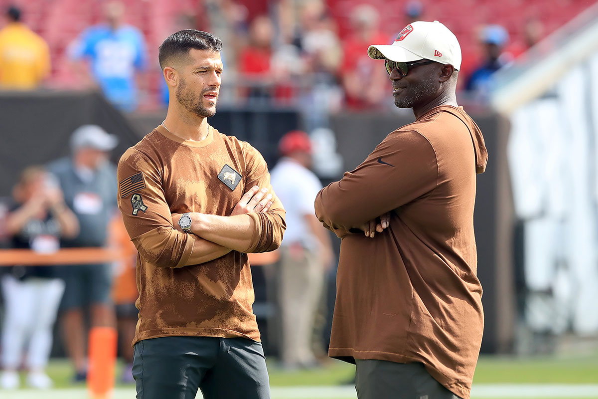 Former Bucs Offensive Coordinator Dave Canales And Head Coach Todd Bowles