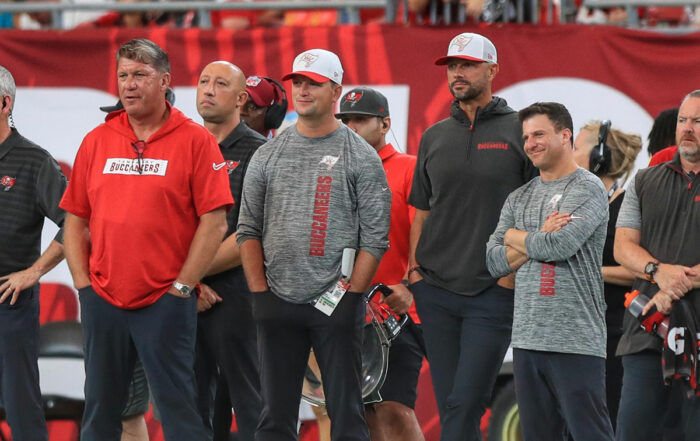 Bucs Gm Jason Licht, Director Of Player Personnel Rob Mccartney, Assistant Gms John Spytek And Mike Greenberg