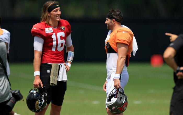 Bucs Qb Baker Mayfield And Jaguars Qb Trevor Lawrence - Photo By: Usa Today