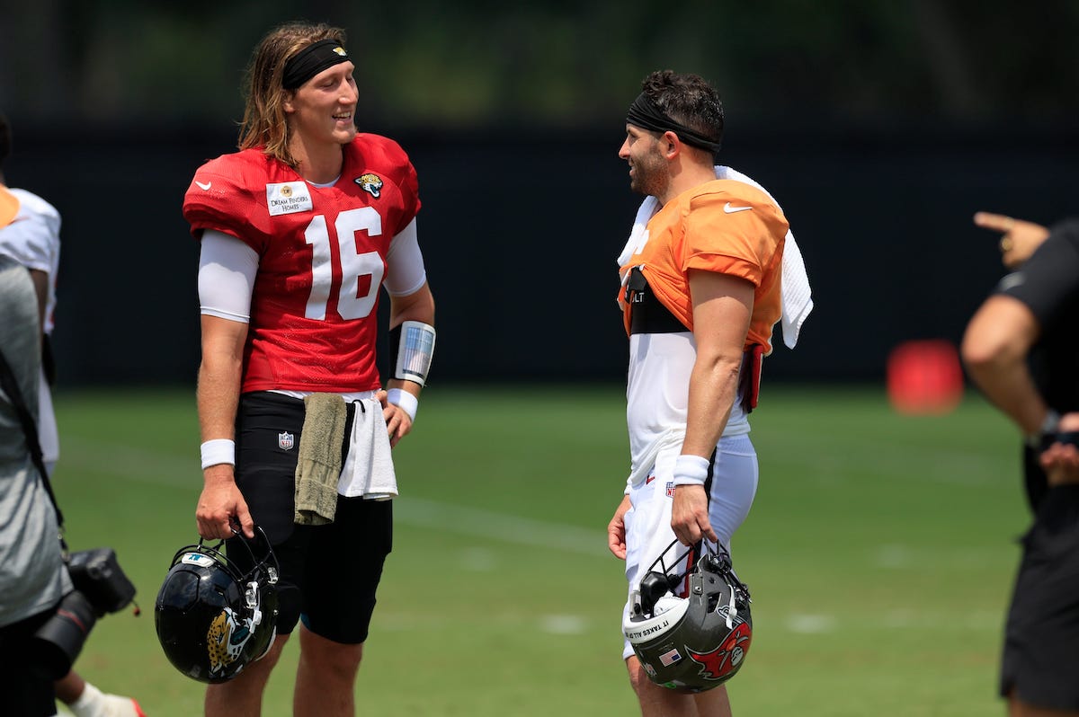 Bucs Qb Baker Mayfield And Jaguars Qb Trevor Lawrence - Photo By: Usa Today
