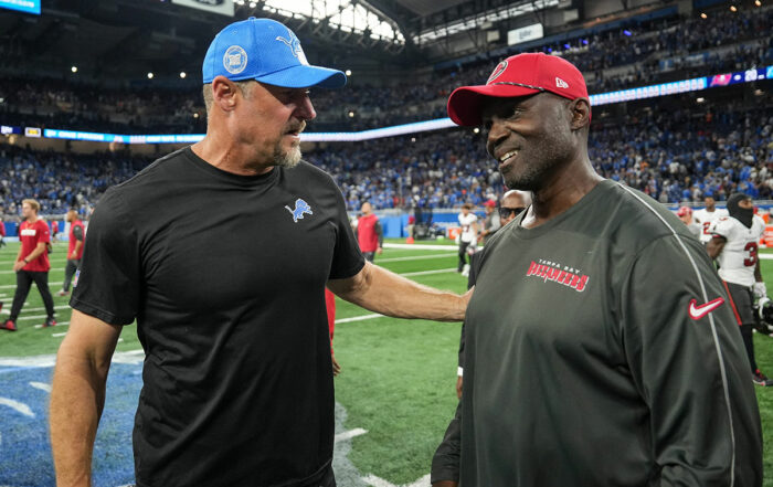 Lions Hc Dan Campbell And Bucs Hc Todd Bowles