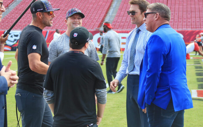 Bucs Assistant Gms John Spytek And Mike Greenberg, Personnel Director Rob Mccartney, Bucs Gm Jason Licht And Tom Brady