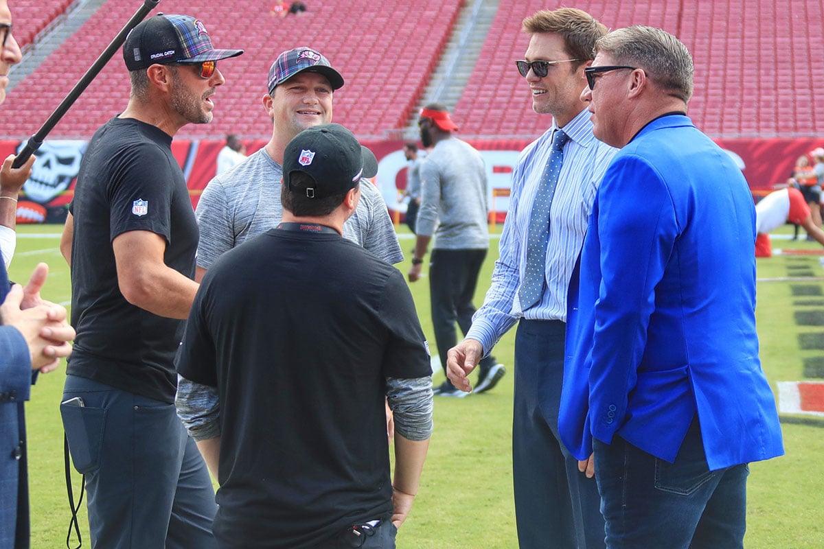 Bucs Assistant Gms John Spytek And Mike Greenberg, Personnel Director Rob Mccartney, Bucs Gm Jason Licht And Tom Brady