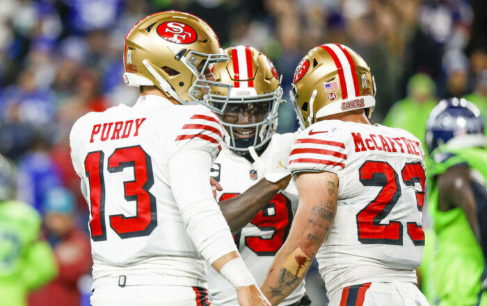 49Ers Qb Brock Purdy, Wr Deebo Samuel, And Rb Christian Mccaffrey
