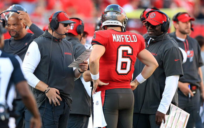 Bucs Oc Liam Coen, Qb Baker Mayfield And Hc Todd Bowles