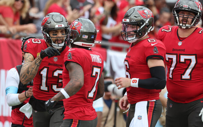 Bucs Wr Mike Evans, Rb Bucky Irving And Qb Baker Mayfield