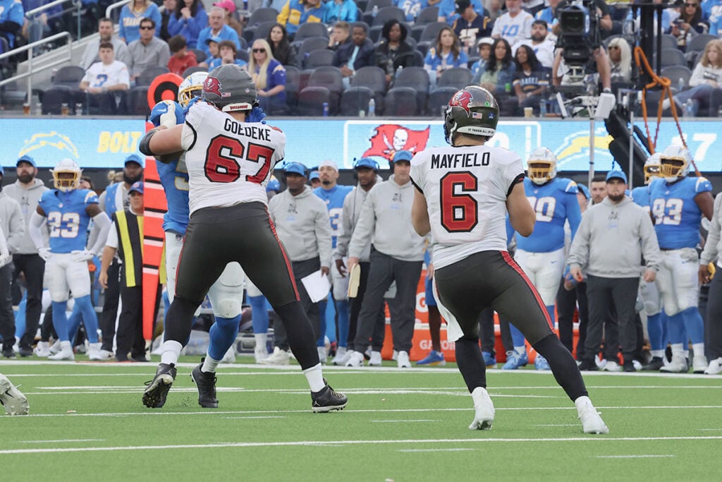 Bucs Storylines: The Buzz Surrounding Luke Goedeke In 2025 5 Bucs Rt Luke Goedeke And Qb Baker Mayfield