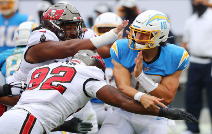 Bucs Nt Vita Vea And Dl Will Gholston And Chargers Qb Justin Herbert