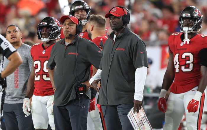 Bucs Olbs Coach George Edwards And Head Coach Todd Bowles