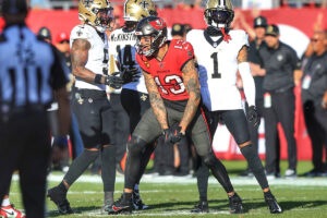 Mike Evans shouts in the Super Bowl week BUCS WR Mike Evans