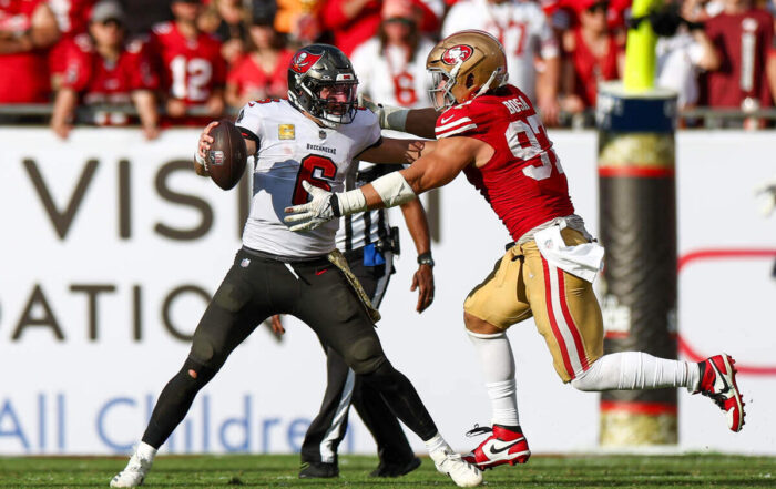 Bucs Qb Baker Mayfield And 49Ers De Nick Bosa