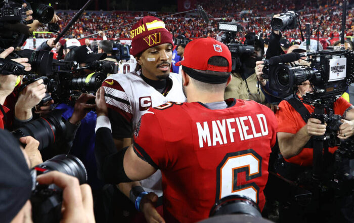Commanders Qb Jayden Daniels And Bucs Qb Baker Mayfield