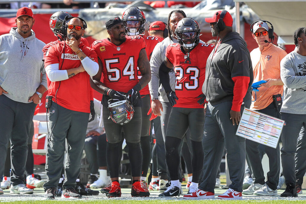 Bucs Are Confident Running It Back In 2025 3 Bucs Olbs Coach Larry Foote, Ilb Lavonte David, Db Tykee Smith And Hc Todd Bowles