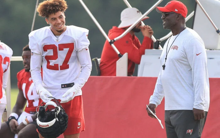 Bucs Cb Zyon Mccollum And Head Coach Todd Bowles