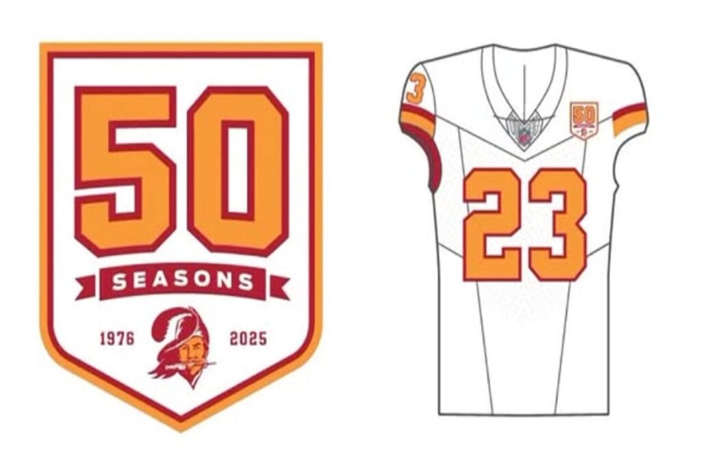 When Will The Bucs Break Out The Creamsicles In 2025? 4 Bucs 50Th Anniversary Logo White/Creamsicle