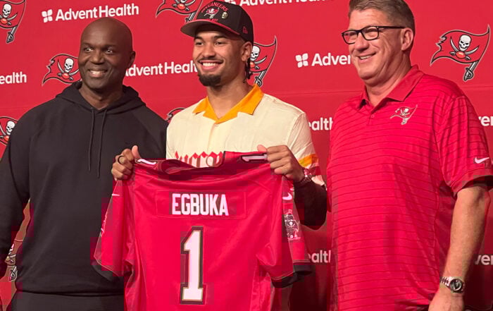 Bucs Hc Todd Bowles, Wr Emeka Egbuka, And Gm Jason Licht