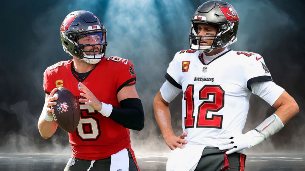 Bucs Qb Baker Mayfield And Former Bucs Qb Tom Brady