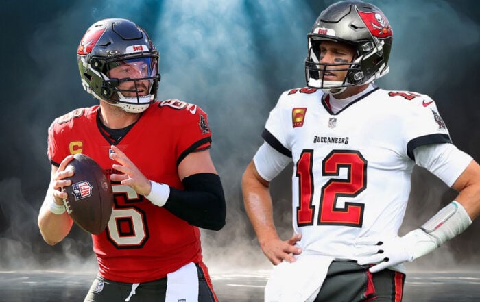Bucs Qb Baker Mayfield And Former Bucs Qb Tom Brady