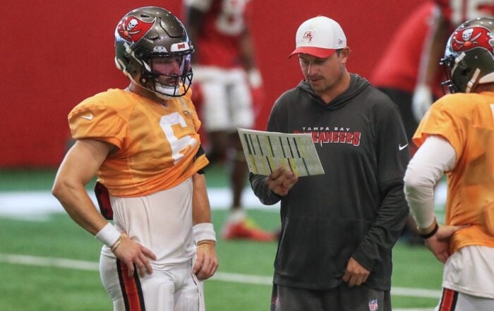 Bucs Qb Baker Mayfield And Oc Josh Grizzard - Photo By: Cliff Welch P/R