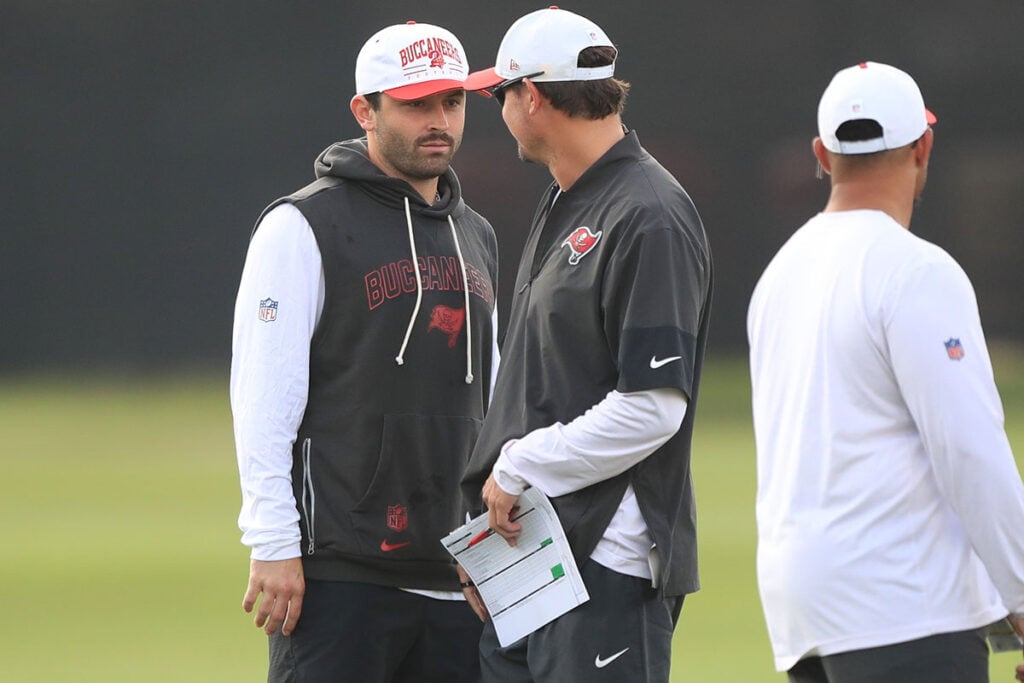 Bucs Camp Insider 8-1: Kyle Trask'S Best Day Yet, Peanut Punches Galore 3 Bucs Qb Baker Mayfield And Oc Josh Grizzard
